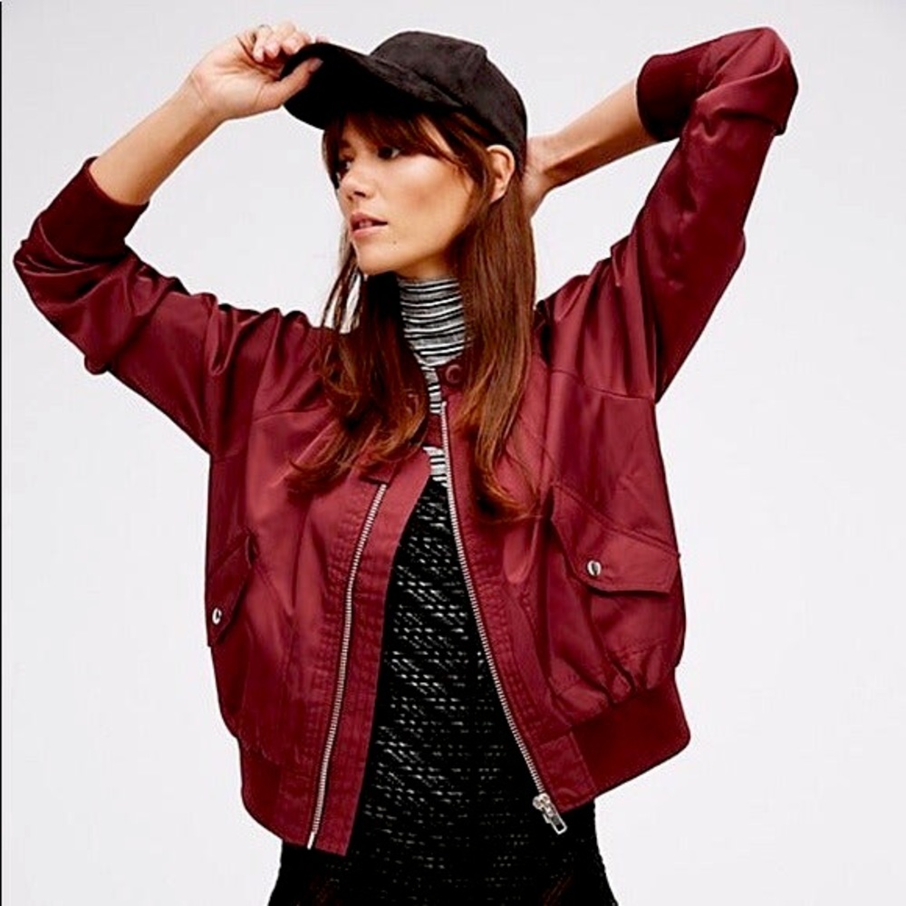 Free people burgundy bomber jacket